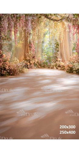 Tło fotograficzne „Kwiatowa aleja z pastelowymi girlandami” | E801